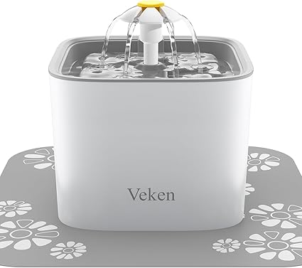 Veken Pet Fountain, 84oz/2.5L Automatic Cat Water Fountain Dog Water Dispenser with 3 Replacement Filters & 1 Silicone Mat for Cats, Dogs, Multiple Pets, Grey