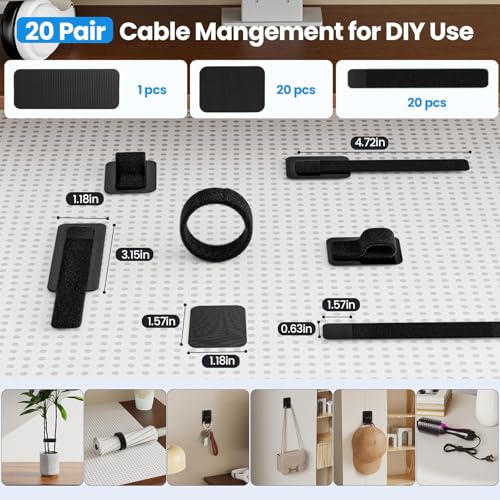 Image of 41pcs Wire Manager for Desk, Cable Management Kit, Under-Desk Cord Organizer, Black Hook and Loop Cable Ties Set with 30x80mm and 30x40mm Sizes