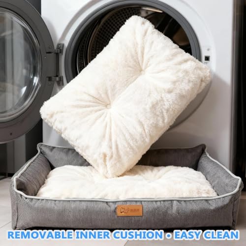 LxsNyvantic Hundebett 90×60×(18,5+10) cm Grau, Bequemes Hundekorb Mit Abnehmbarem Innenkissen, Waschbares Hundesofa Aus Oxfordgewebe & Geruchsregulierendem Kurzplüsch, Für Haustiere Bis 20 Kg