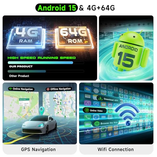 Hodozzy 4G+64G Android Single Din Car Stereo with Wireless Carplay and Android Auto, 7 Inch Flip Out Touchscreen GPS Navigation, Single Din Car Radio with Bluetooth, Wifi, FM/RDS Radio, Camera, USB