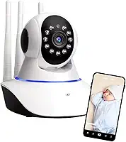 Câmera Babá Eletrônica Full HD 1080p Wifi 360° com Visão Noturna, Microfone, Áudio Bidirecional, 3 Antenas, Sensor de Movimento de Bebês, Pets e Segurança Residencial