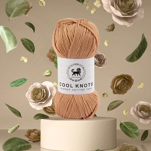 Image of NESTNHAVEN Polyester Cool Knots, Hand Knitting Yarn (1 Yarn Ball 100g) - Luxury Thread for Crochet, Amigurumi, Embroidery, Toys, Garments, Flowers and Hobby Projects (Golden Beige)