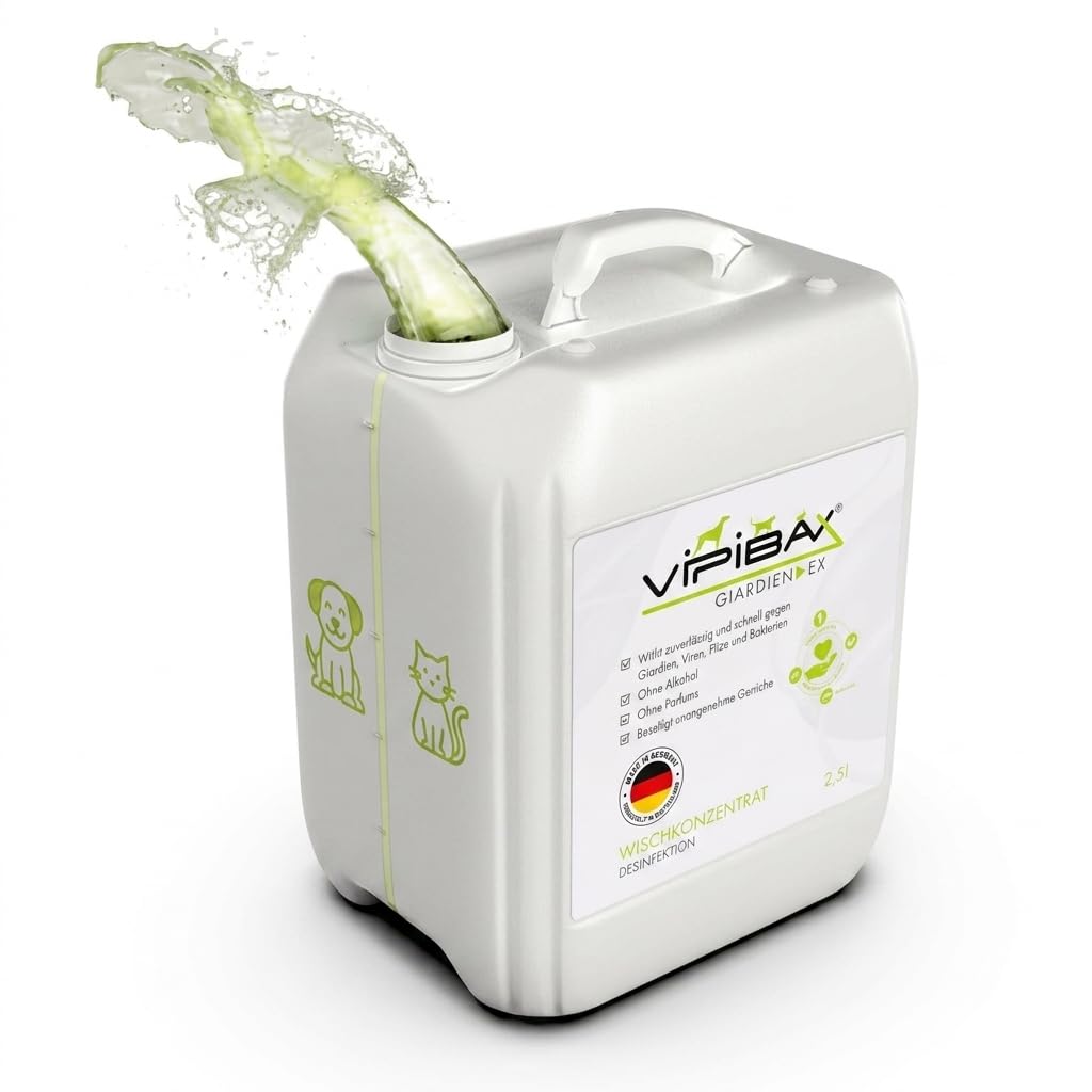 ViPiBaX Giardien Ex Wischkonzentrat 2,5L für Hund, Katze & Co- Geruchsentferner - Effektive Desinfektion gegen Giardien, Viren, Pilze & Bakterien.