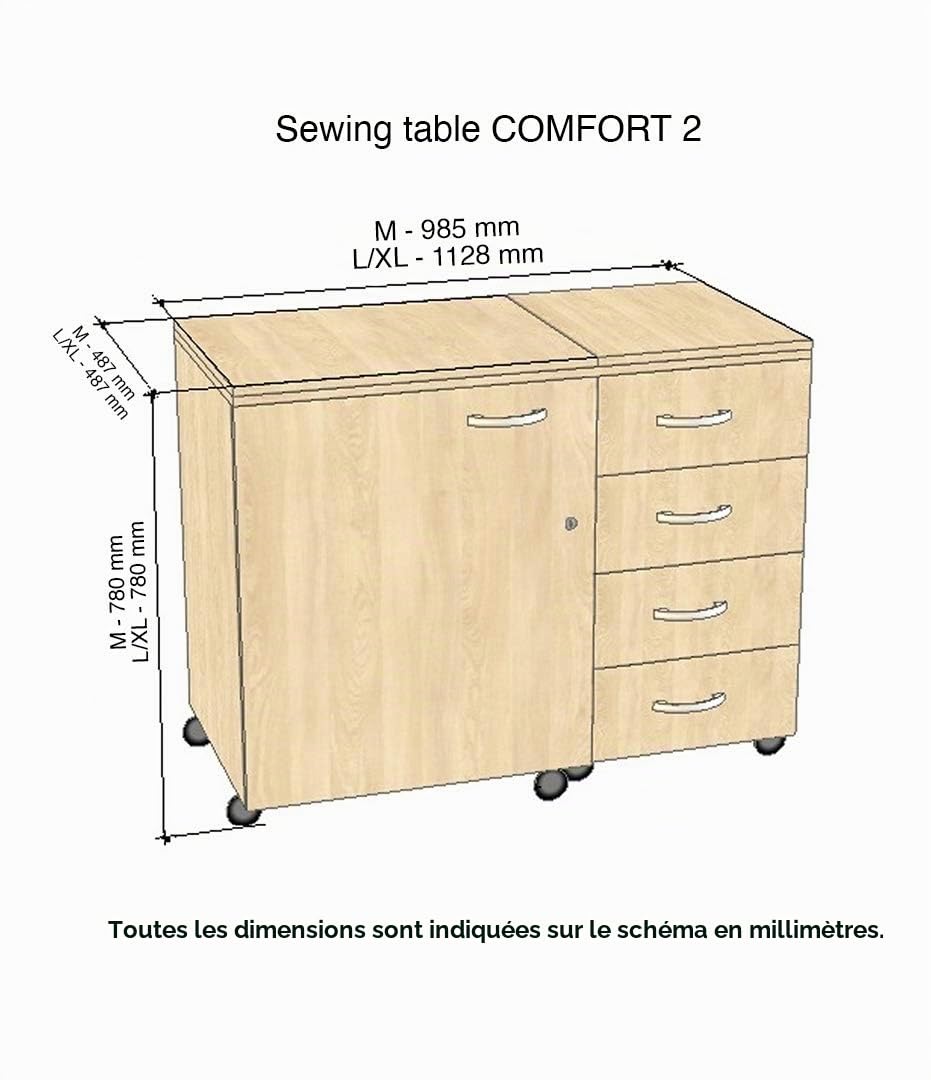 Comfort 2 | Table pour Machine à Coudre | (Premium White, M (Air-Lifter to 10kg))