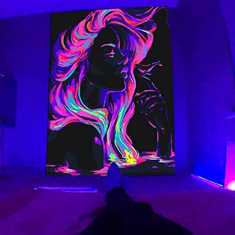 MeguMoon Blacklight Tapestry UV Reactive Hot Girl Tapestry Fluorescence Psychedelic Tapestry Black Light Poster, Aesthetic Wall Hanging for Living Room College Decor (60 * 40) Cover
