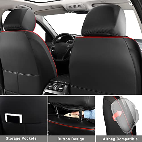 Huidasource Car Seat Covers Full Set, Leather Vehicle Cushion Covers, Universal Fit For Most Car Sedan Suv Pickup Truck, Fit For Acura Honda City Nissan Altima Mazda Hyundai (Full Set/Black&Red) #TOP2