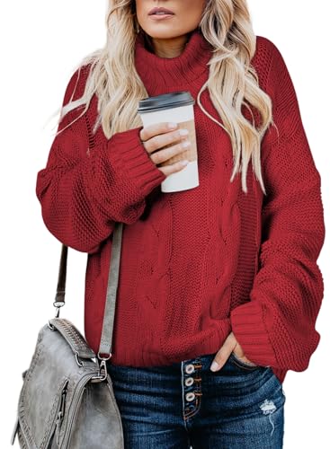 Image of Dokotoo Womens 2026 Winter Fall Solid Turtleneck High Neck Balloon Long Sleeve Sweaters Pullover Outerwear