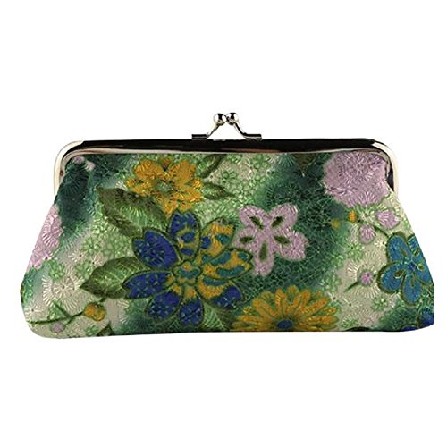 Misaky Women Lady Retro Vintage Flower Hasp Purse Clutch Bag Small Wallet (18cmX9cm, Green)