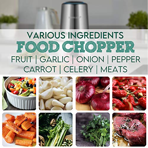 Electric Food Chopper, MOSAIC Small Food Processor with Garlic Peeler and 4 Titanium Coating Blades, 5 Cup Stainless Steel Bowl for Fruit Vegetable Nuts Onion Meat Salad Chopper