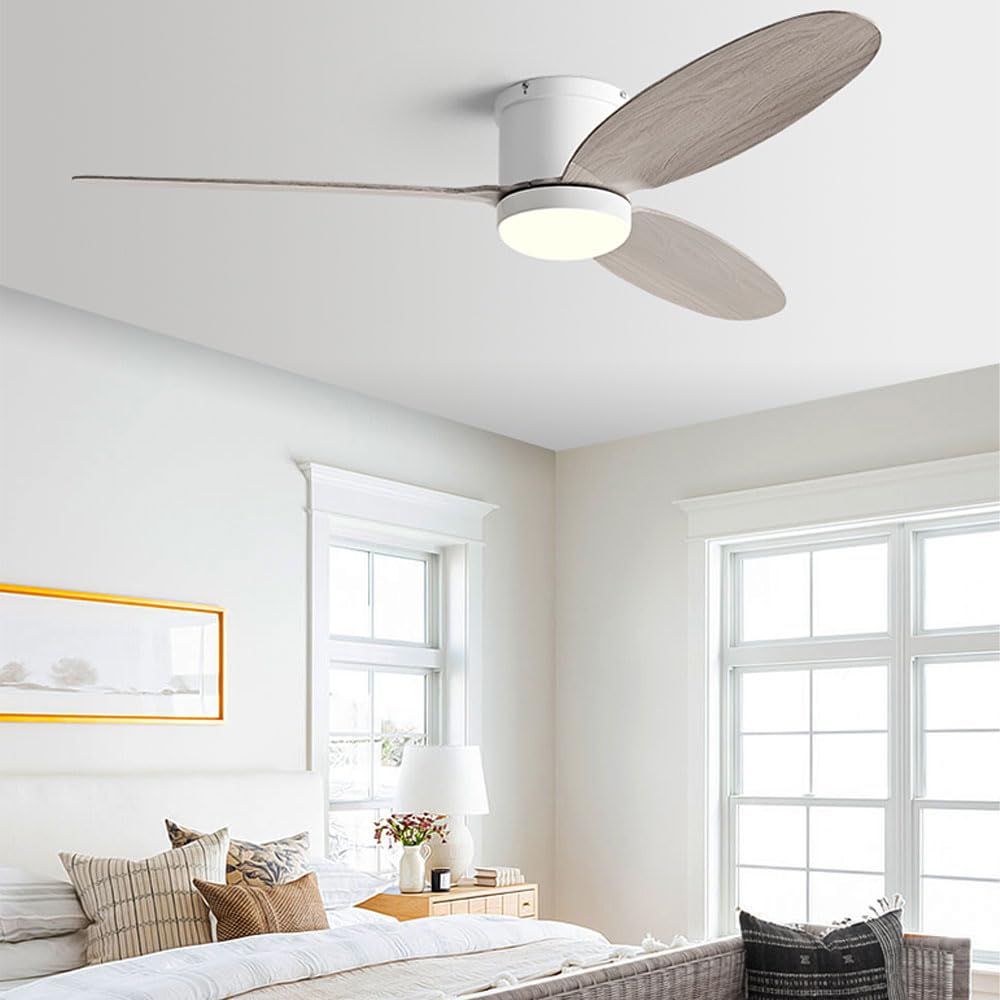Ventilador de Techo de Madera de imitación de 42 "Ventilador de Techo con Control Remoto Inteligente de Perfil bajo Ventiladores de Techo para Exteriores Regulables