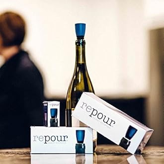 Repour Wine Saver, Wine Preserver and Stopper Removes Harmful Oxygen from Your Wine, Simple and Effective, Glass, Multi-Colour, Pack of 4