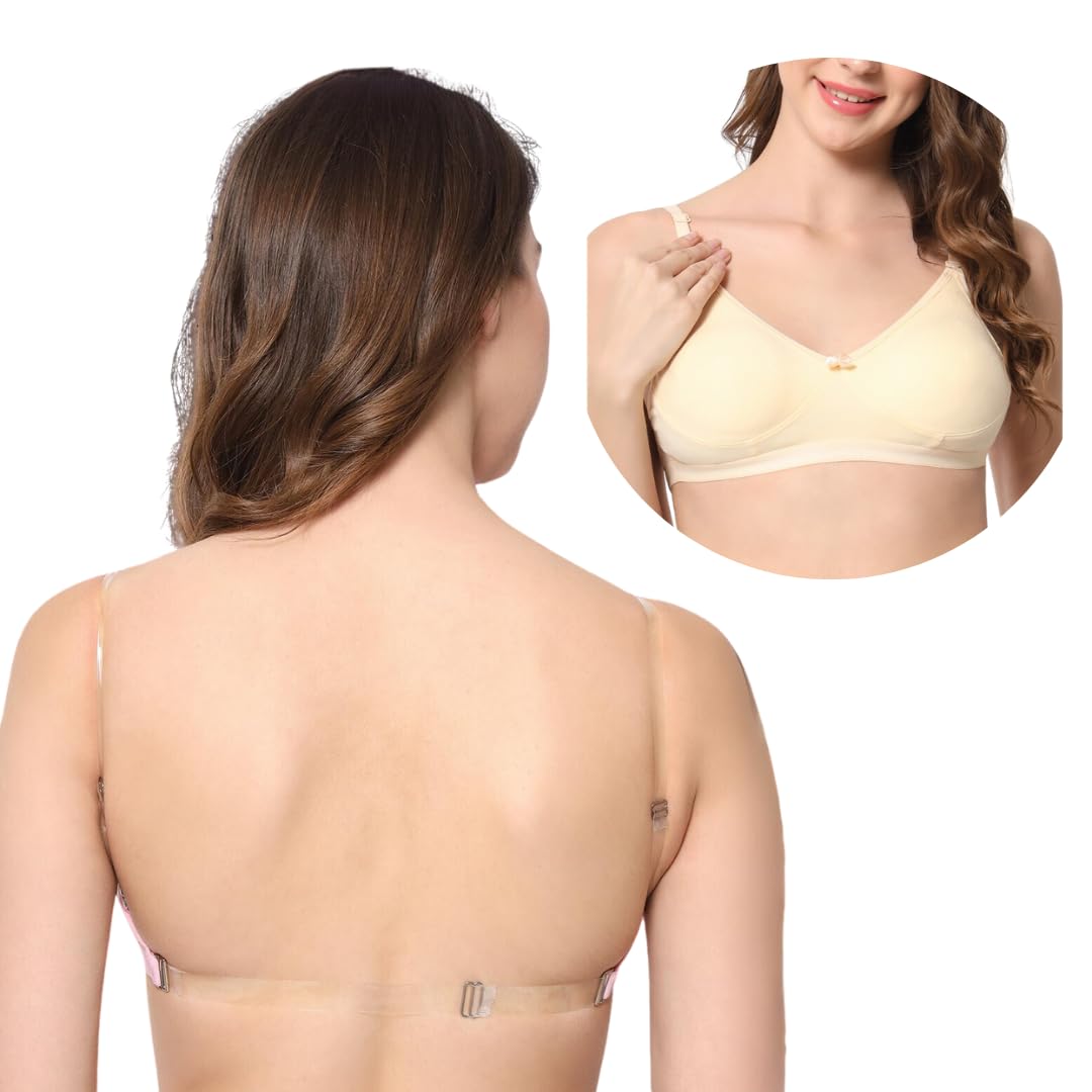 bewild Full Coverage Fancy Backless Cotton Bra for Women,Girls,Ladies Casual Padded Everyday Non Wired Adjustable Supported Invisible Bras with Transparent Starp & Band Free.-picture-13