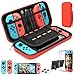 HEYSTOP Compatible con Nintendo Switch Case - Funda de Transporte para Switch + Funda para Interruptor + Protector de Pantalla de Interruptor HD + puños para Pulgar para Accesorios (Rojo Puro)