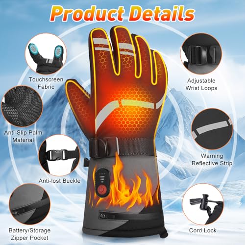 Stofiro Heated Gloves for Men Women,Electric Gloves with 2 Rechargeable Battery,3 Heating Levels,4 Power Indicator,Touchscreen,Gift Thermal for Cold Winter Outdoor Work/Skiing/Motorcycling,Extra Large by Stofiro - Image 4