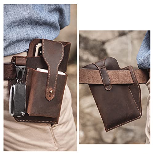 NC Bolsa de Couro Masculina com Coldre de Telefone, Bolsa de Cinto, Chaveiro, Bolsa de Cintura - Caf