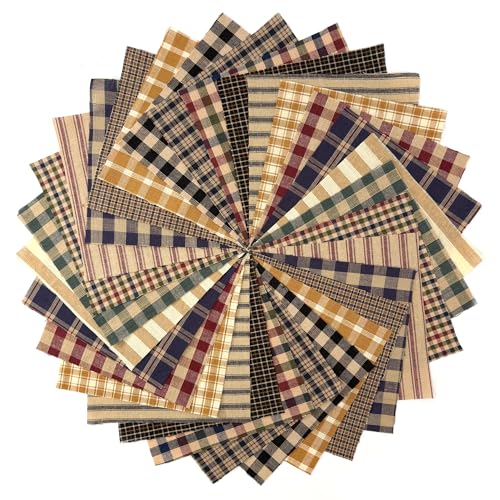 40 Primitive Charm Pack, 6 inch Precut Cotton Homespun Assorted Fabric Squares by JCS