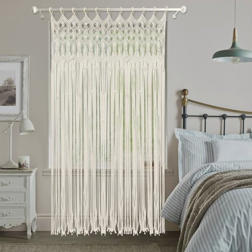 Cortinas de estilo bohemio de lino, cortina de salón, aspecto de lino con rayas tejidas para salones, pasillos, arcos de baño, habitación infantil, cortina natural moderna, color lino 120 x 195 cm