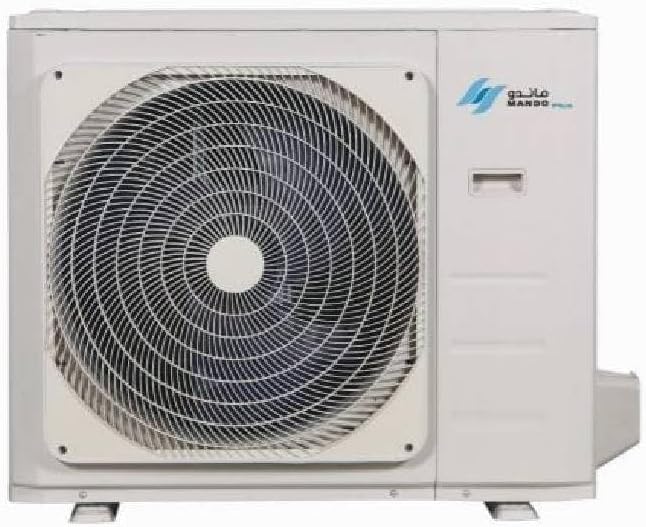 Mando Plus MP-NF23-18C outdoor air conditioner unit with a large fan grille and Mando Plus branding.