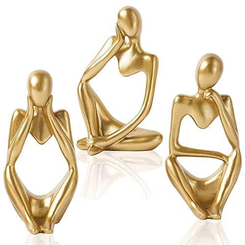 Reviews de Esculturas y accesorios decorativos comprados en linea. 45 The Thinker Statue Decor - Juego de 3 piezas de escultura decorativa, decoración de estantería, estatuas de resina dorada para decoración del hogar, decoración de escritorio,...