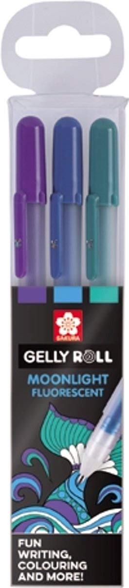 SAKURA Gelly Roll Moonlight Gel Pen Set, Ocean Colours, 3-Pack, Bright Purple, Blue, Green, Opaque Ink