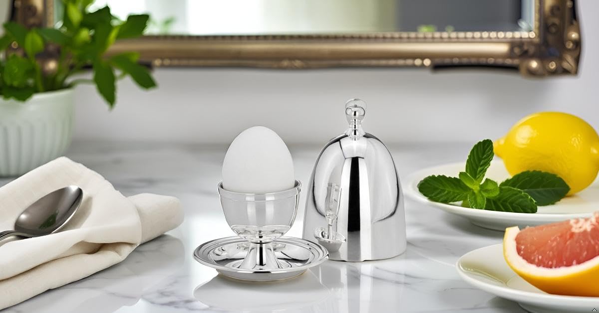 Huevera clásica con tapa lisa de plata de primera calidad, chapada en plata, acabado de alta calidad, listo para regalar con elegante caja de regalo