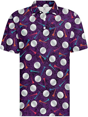 Image of PAGYMO Funny Golf Shirts for Men Crazy Printed Pattern Novelty Moisture Wicking Performance Mens Polo Shirt