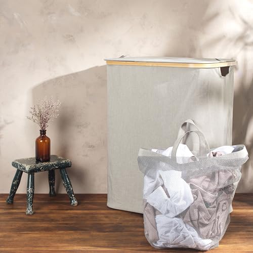 Salter LASAL30292EU7 100L Dual Laundry Hamper – Large Washing Basket with Removable Bags to Separate Laundry, Laundry Bin with Lid, Carry Handles, Easy Manoeuvrability, 54 x 33 x 65cm, Warm Harmony - Image 8