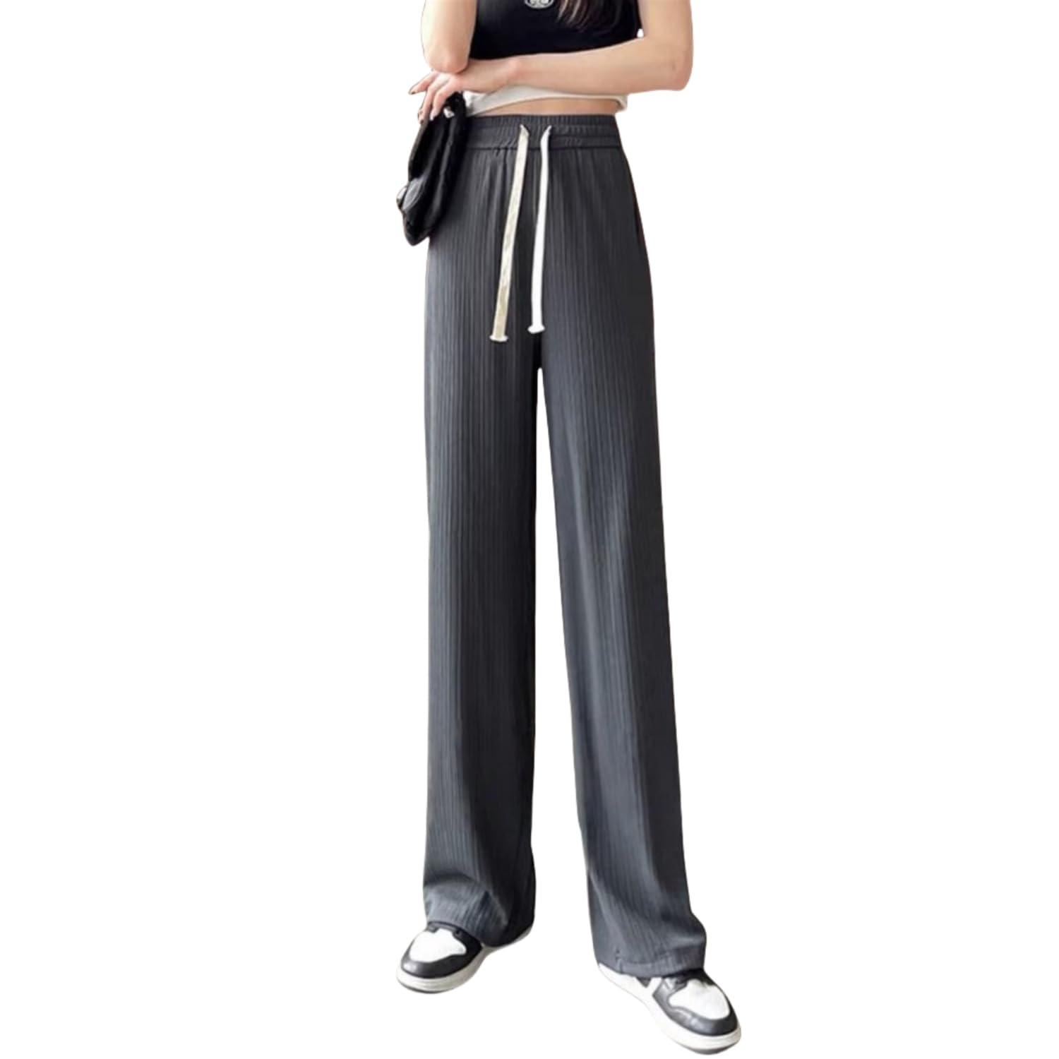 Womens Striped Wide Leg Pants with Drawstring Suitable for Casual and Beach wear