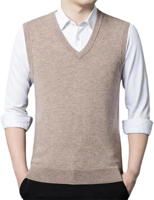 Men Sleeveless Cashmere Waistcoats Male Solid Cashmere Knit Sweater Vests