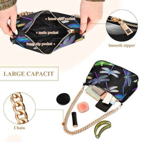 Zipper Hobo Evening Purse Multicolored Cartoon Dragonflies Designer Handbag Women Colorful Shoulder Bag with Chain Strap4