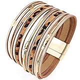 Wovanoo Leather Wrap Bracelets for Women Leopard Multi-Layer Wristband Cuff Bangle with Magnetic Buc