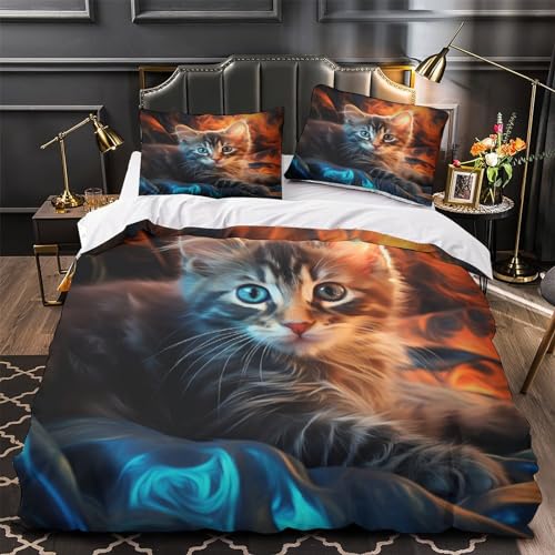 Housses de couettes chat imprimé 3D parure de lit 3 pièces avec fermeture éclair - 4