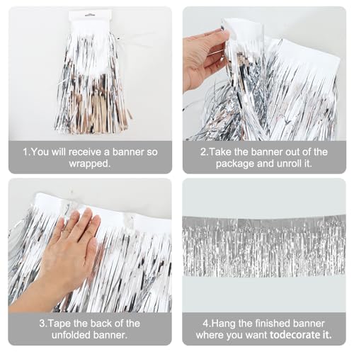 image for BEISHIDA 3 Packs 30 Feet Metallic Foil Fringe Garland Tinsel Streamers