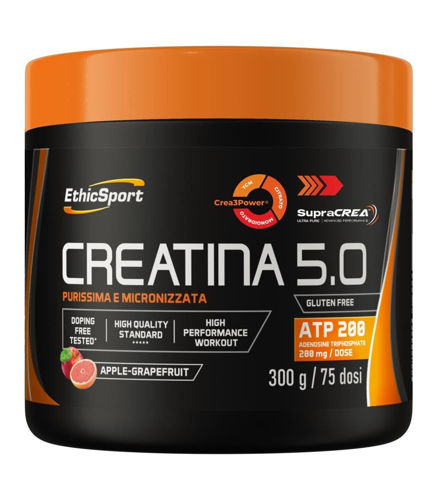 EthicSport CREATINA 5.0 – Creatina evoluta a base di SupraCREA®, con Crea3Power e ATP 200mg – Incrementa le prestazioni fisiche in attività brevi e intense** – doping free tested – 300g
