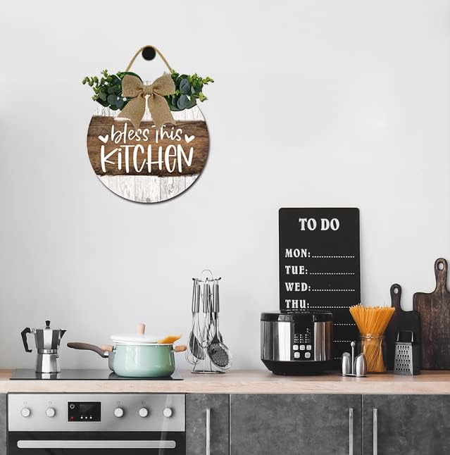 Miniatura 2 de Decoración rústica para cocina, arte de pared, decoración de cocina de granja, letrero de madera con texto en inglés "Bless This Cook", letrero de