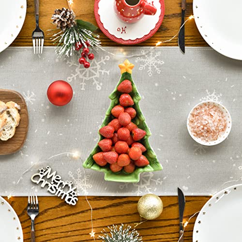 Image of Artoid Mode Grey Snowman Snowflake Let it Snow Christmas Table Runner, Seasonal Winter Kitchen Dining Table Decor for Home Party Indoor 13x48 Inch