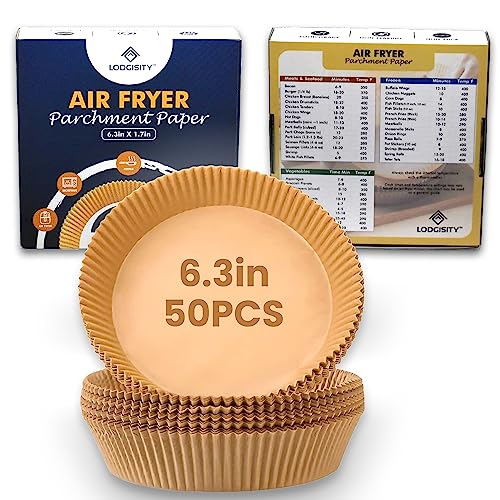 Air Fryer Disposable Paper Liner- 50 Pcs Non Stick Parchment Paper Liner for Air Fryer - Lodgisity Water Proof, Oil-Proof Liners for Baking, Roasting And Microwave (6.3 in x 1.7 in)