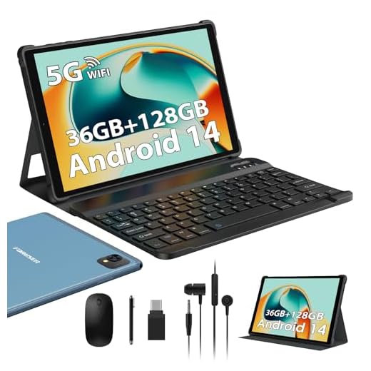 FORUSER Tablet 10 Pollici Android 14, Octa-Core 2.0Ghz 5G WiFi,36GB RAM 128GB ROM,(1TB TF) 1920x1200 Incell,8000mAh,13MP+8MP,BT5.0/GPS 2 in 1 Tablet con Tastiera Mouse,Blu