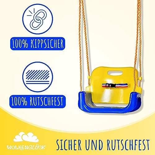 WOLKENGLÜCK® Babyschaukel 3 in 1 [6 Monaten bis 6+ Jahre] | Mitwachsende Kinderschaukel für Outdoor & Indoor | Hochwertige Schaukel inkl. Rückenlehne & Anschnallgurt