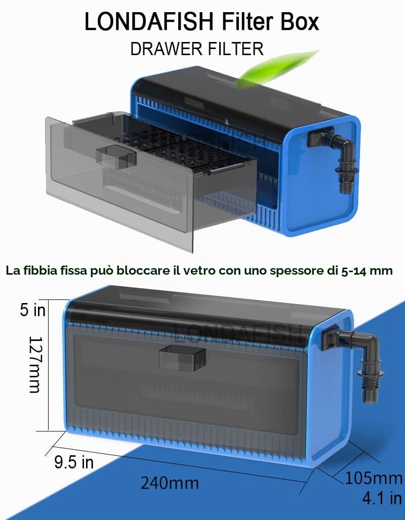 LONDAFISH Scatola filtro per acquario,montaggio a parete, accessorio per l'uso con pompe per acqua filtro acquario