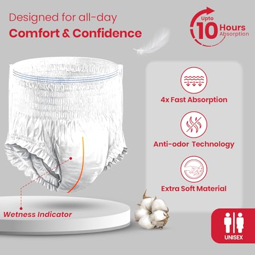 Image of AGEasy (Max Group) Unisex Adult Diaper Pants | M (Waist 24-45 inches) | 60 Units | Overnight Leak Protection | Wetness Indicator | Odour Lock | Anti-Bacterial | Skin Friendly