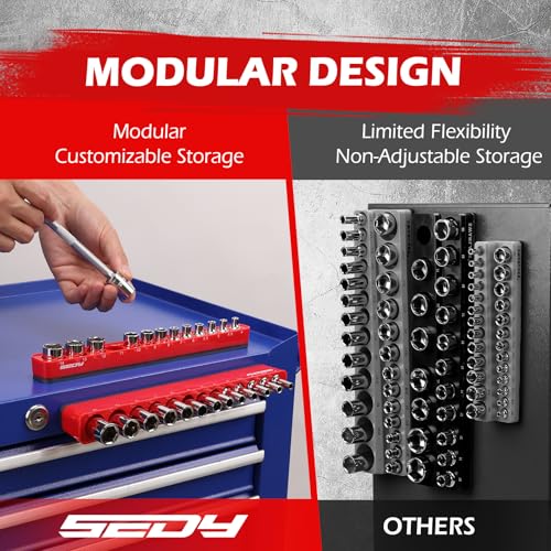 2-Piece 1/4"-Drive Metric Magnetic Socket Organizer Set (Holds 26 Sockets) - Detachable Tool Tray with 5mm Magnetic Base, Screw-Fixed Design & Heavy-Duty Modular Storage for Garage/Home Workshop