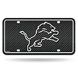 Rico Industries NFL Football Detroit Lions Carbon Fiber Metal Auto Tag 6' x 12' - Great For Truck/Car/SUV