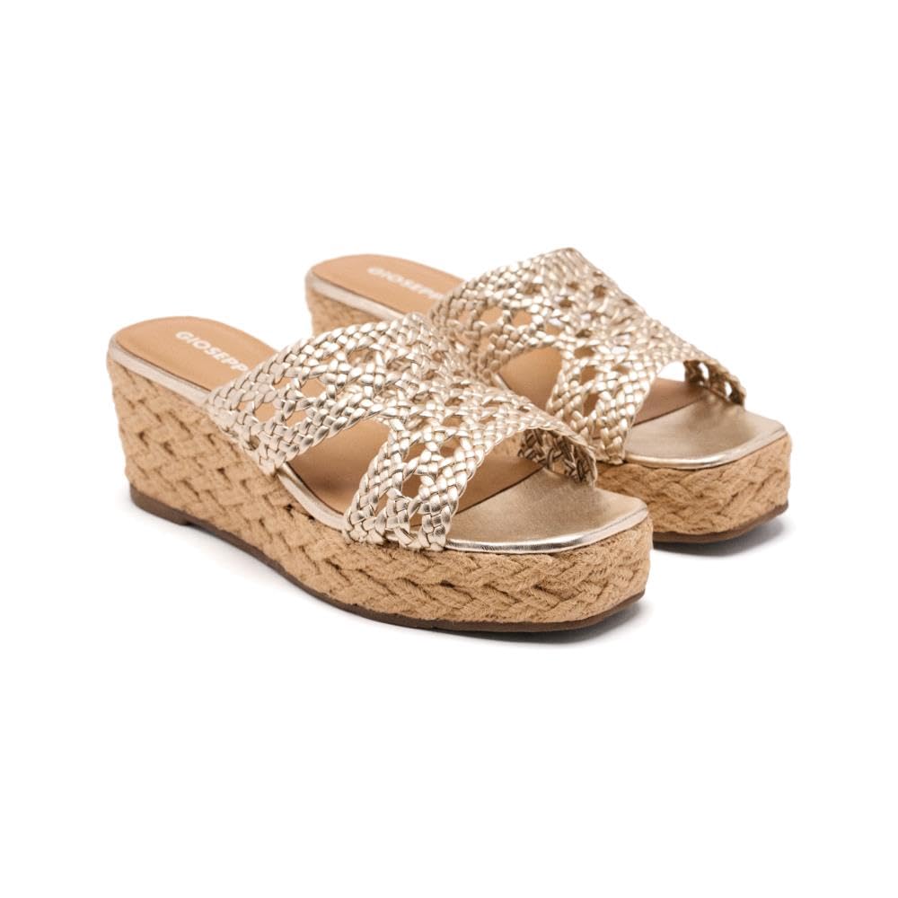 GIOSEPPO Brimfield Jute Leather & Wedge Sandals, Platinum, 4 UK