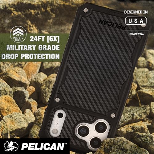 Image of Pelican Shield iPhone 17 Pro Max Case - Compatible with MagSafe - Carbon | Rugged Phone Case w /21ft Military-Grade Drop Protection - Heavy Duty Phone Cover w /Belt Clip Holster for iPhone 17 Pro Max