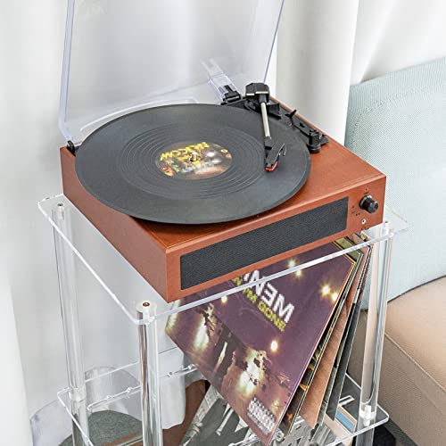 Acrylic Record Player Stand With Separators, 3 Tier Clear Vinyl Record Storage Shelf For Living Room, Bedroom, Holds Up To 100 Albums, Modern, 15.7" L X 11.8" W X 30.7" H #TOP5