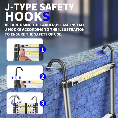 Échelle télescopique 6,2m JADDUO pliable en aluminium avec crochets de sécurité