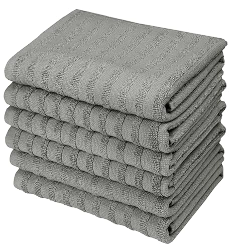 Image of Premium Kitchen Towels (20 inchx 28 inch, 6 Pack) | Large Cotton Dish Towels 450 GSM | Highly Absorbent Terry Kitchen Linen Set with Hanging Loop | Gray Solid