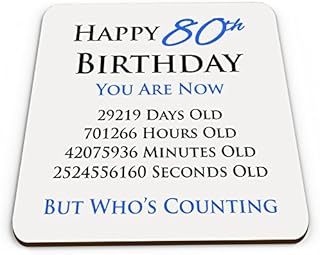 Happy 80th Birthday You are Now Days Hours Minutes Seconds Old Novelty Glossy Mug Coaster - Blue