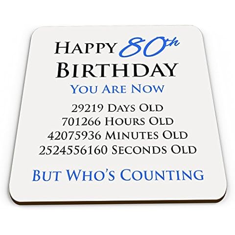 Happy 80th Birthday You are Now Days Hours Minutes Seconds Old Novelty Glossy Mug Coaster - Blue Cover